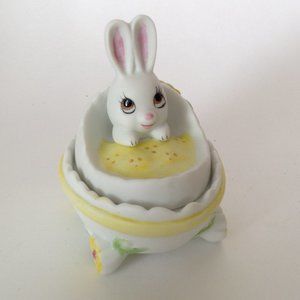 Vintage Lefton China Bunny Easter Egg Lidded Trinket Box Dish Hand Painted